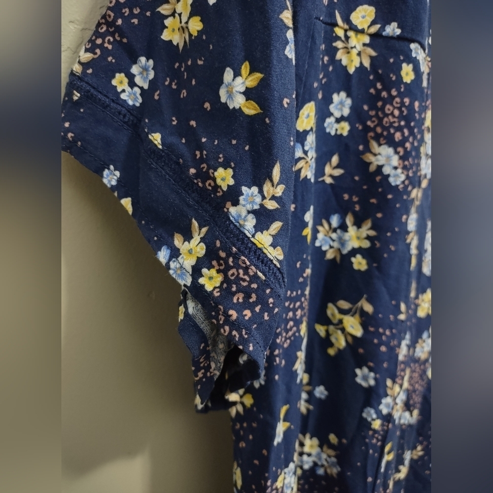 Torrid Navy‎ Floral Challis Mini Dress 2X Trapeze Short Sleeve Beach Coastal - Picture 7 of 12